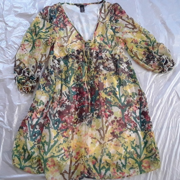 H&M Dress Size 4 Floral Mini Boho Dress - Picture 3 of 8